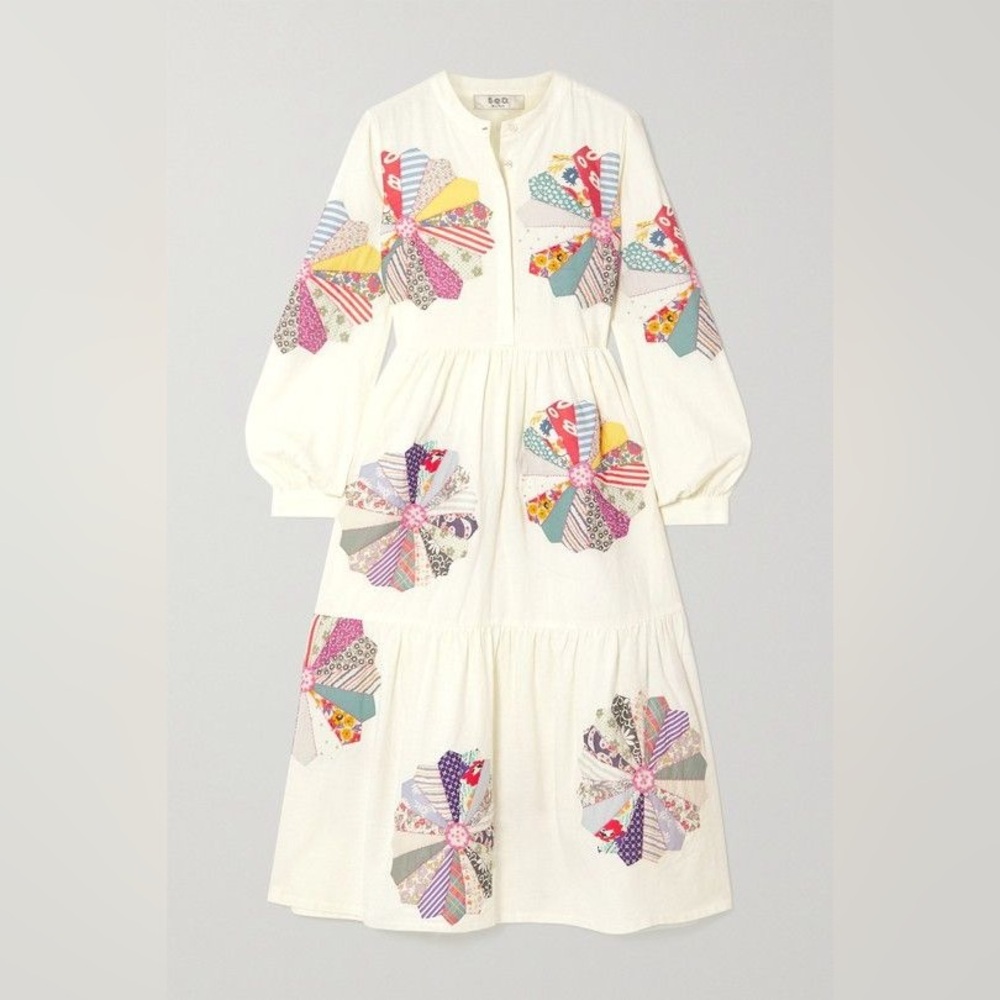 Sea NY Floral multicolor Patchwork Paloma shirt dress medium - Picture 11 of 13